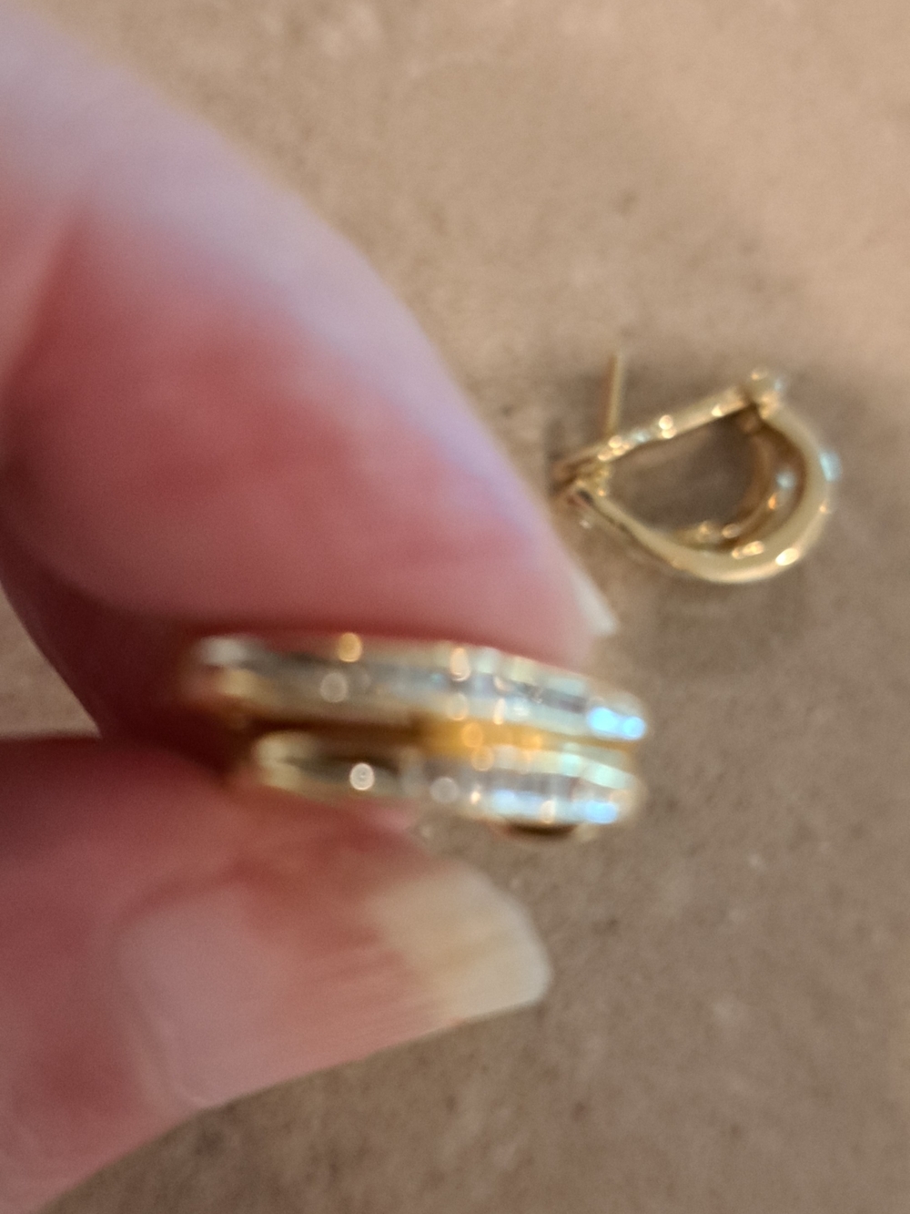 14K Gold Double Band Hoop Earrings with Crystal Accents